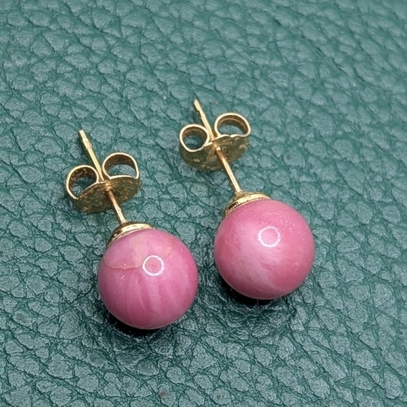 Jewelry - ✨ 10k Yellow Gold Pink Rhodochrosite Earrings ✨